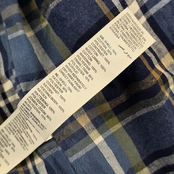 FatFace Vest Mens Large Black Padded Canvas Sherpa Collar Plaid Lined Zip Snap - Picture 10 of 12